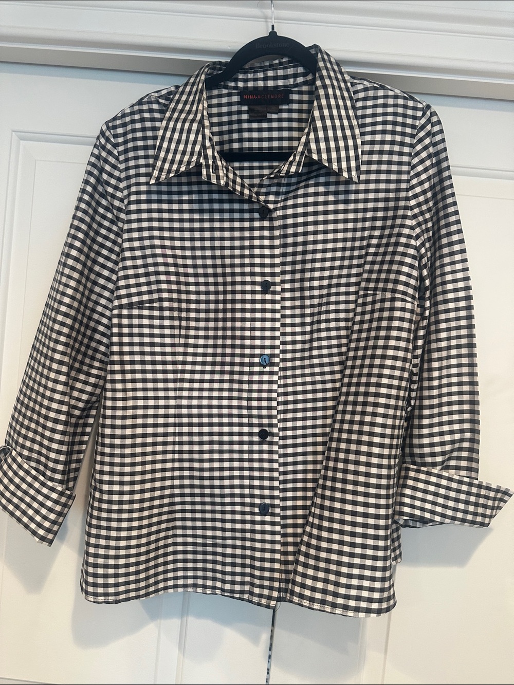 Nina Mclemore !! Black & White Gingham Button-Front Blouse